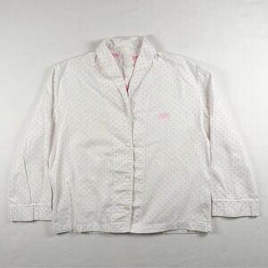 Per Una Womens White Pink Polka Dot Heart Embroidered Pajama Top Long Sleeve